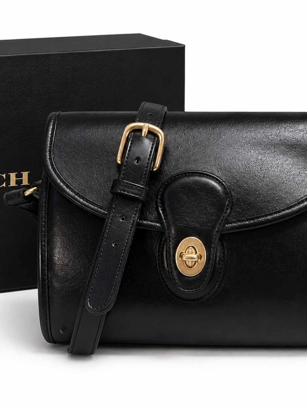 Vintage Coach Devon 9908 Black Glove-tanned Leather Brass Hardware EVC